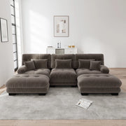 Divano modulare con ottomane mobili in chenille marrone; seduta profonda stile cloud