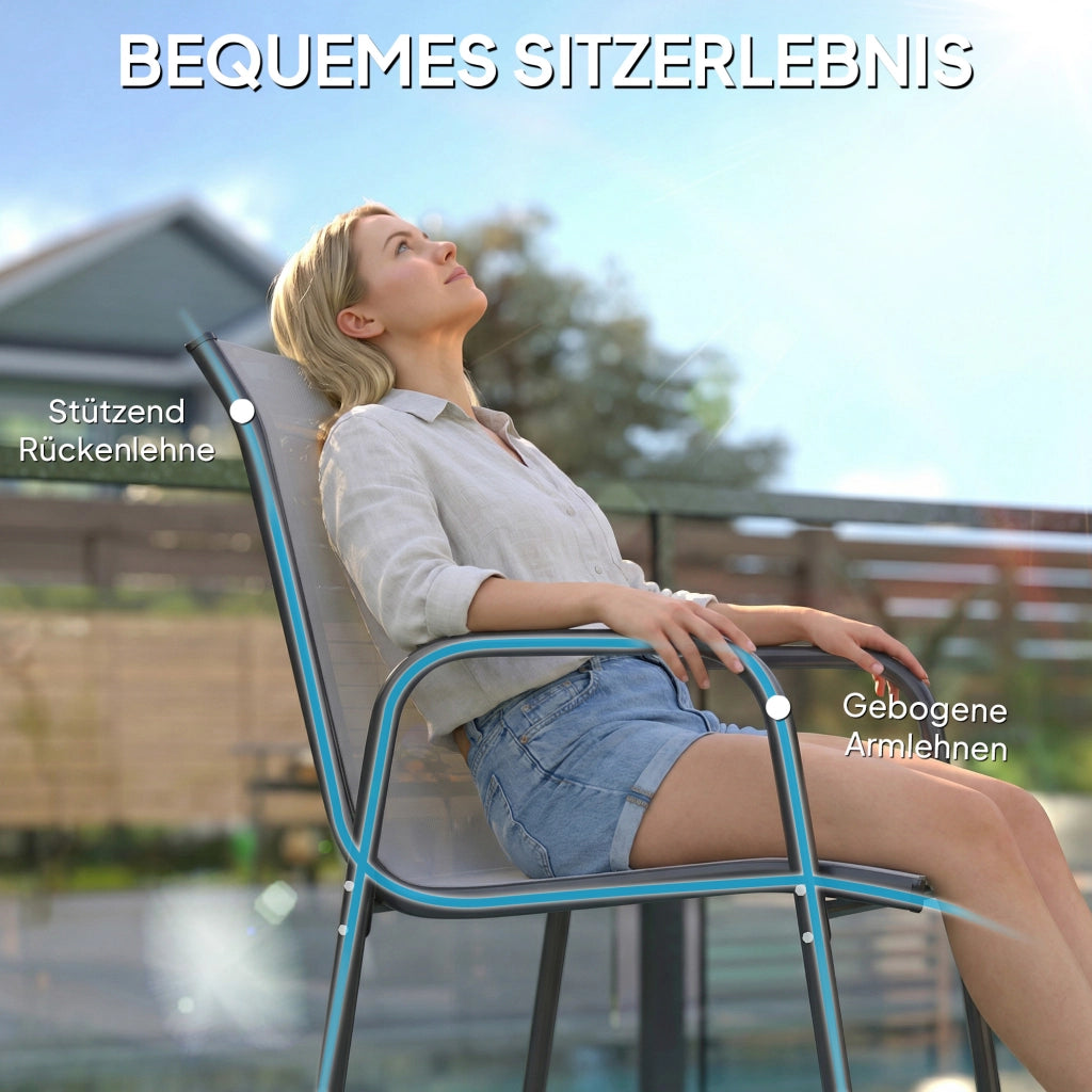 Set 4 Sedie da Giardino Impilabili ¨C zephmum ¨C Grigio, Polipropilene, Con Braccioli