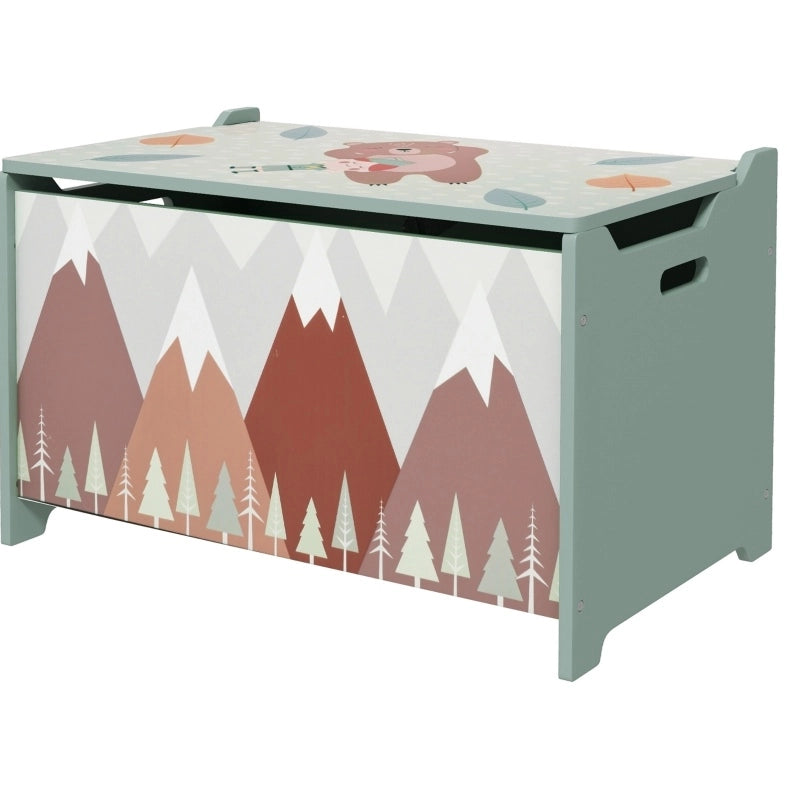 Cassapanca portagiochi 60x37x39 cm con coperchio di sicurezza in legno verde