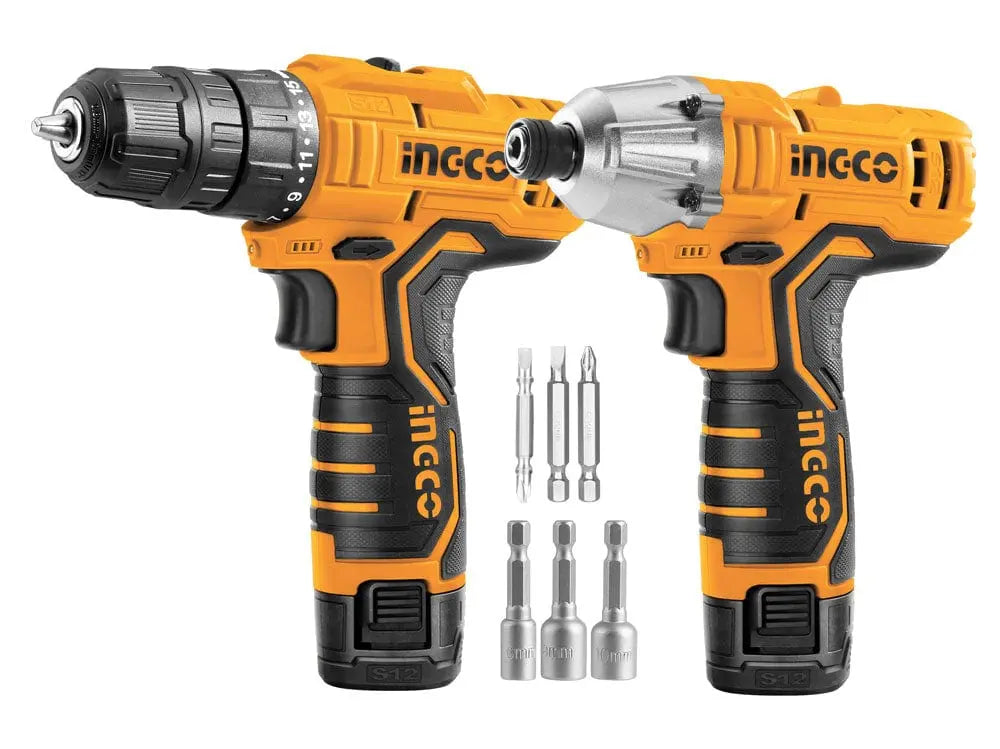 Trapano +avvitatore a impulsi 12v 2batterie +caricabatterie ingco