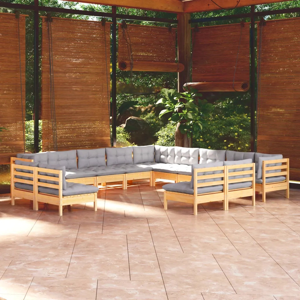 Set Divani da Giardino 13 pz con Cuscini Grigi Massello di Pino 3096886