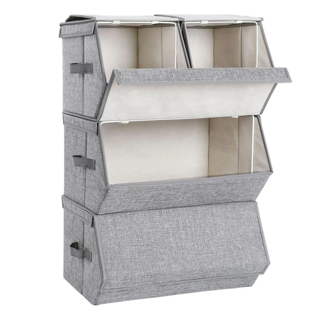 Set di 4 scatole portaoggetti impilabili contenitore organizer per giocattoli con coperchio struttura in metallo chiusura magnetica per vestiti libri e giocattoli grigio 12_0003379