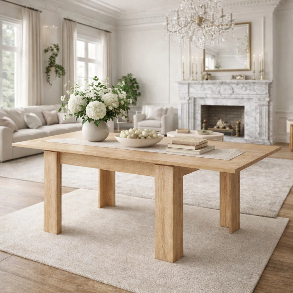 Tavolo Allungabile Per Cucina E Sala Da Pranzo Con Design Moderno Gambe Spesse E Meccanismo Centrale Da 4 A 8 Persone 90 X 90 / 180 X 90 Cm Rovere