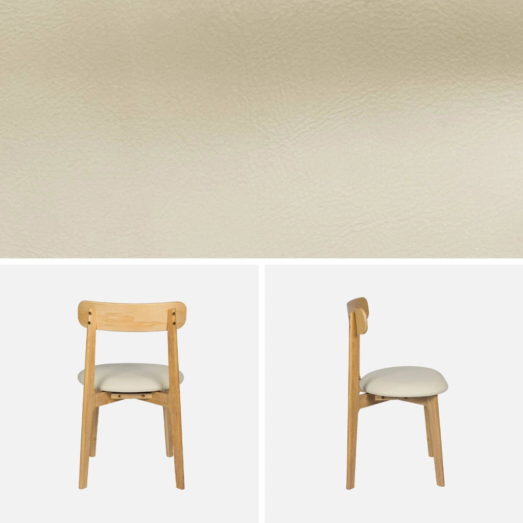 Set 2 sedie vintage in legno di hevea e similpelle, marrone naturale