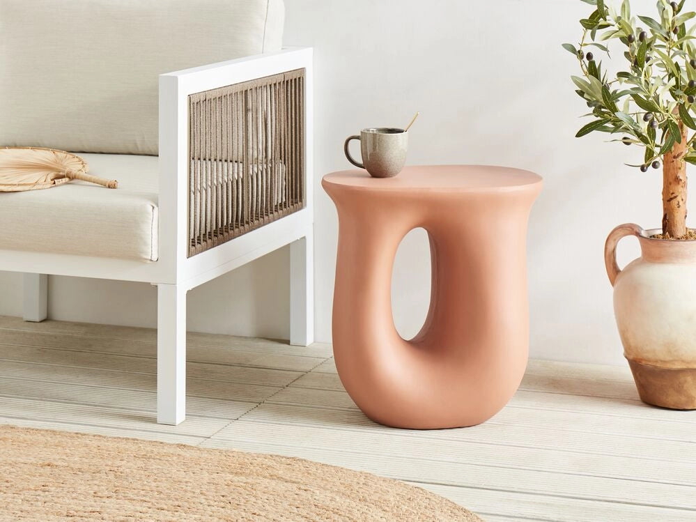 Tavolino in fibra di vetro MgO arancione di forma irregolare resistente alle macchie UV Ruggine Acqua Resistente al Vento Boho Moderno Soggiorno all'Aperto