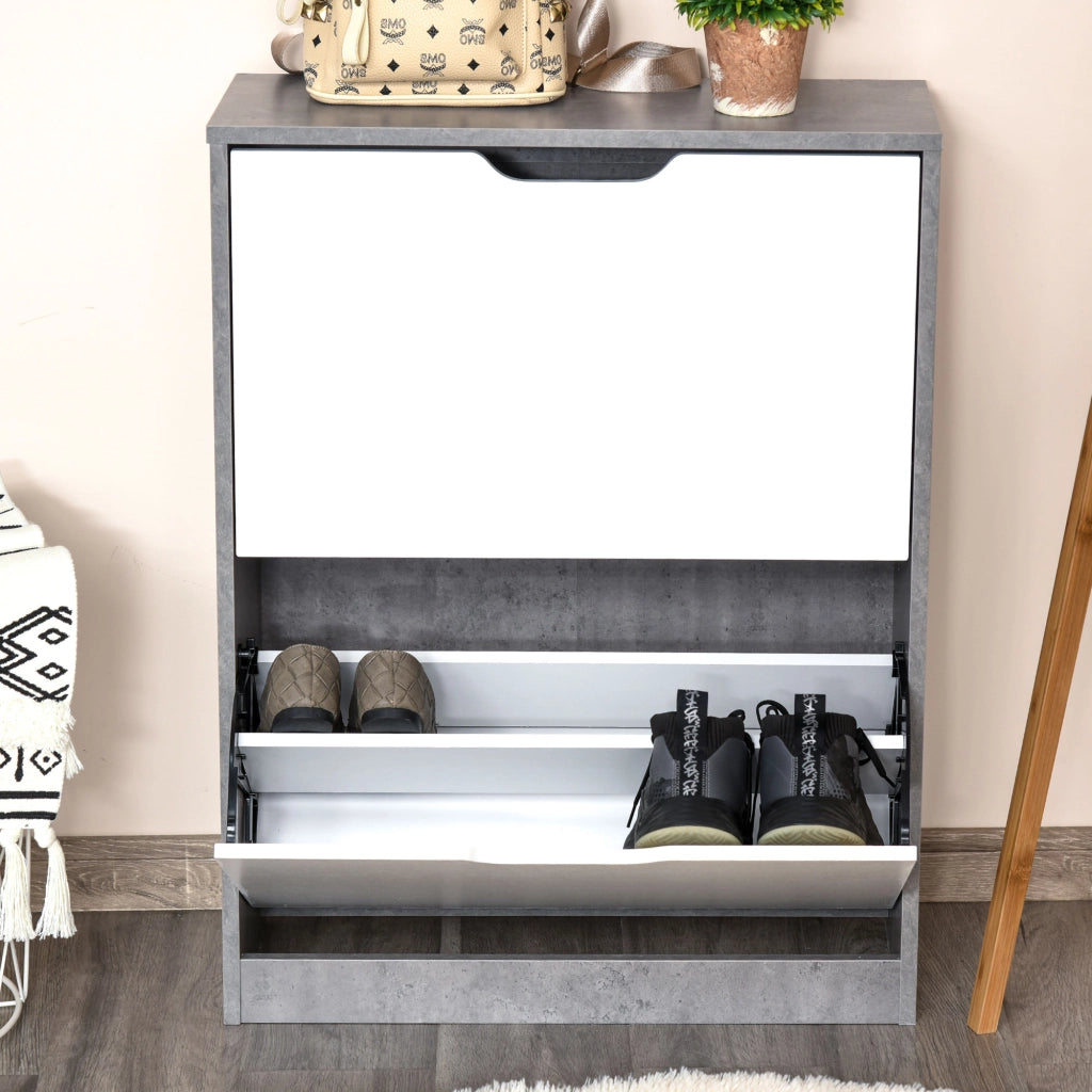 Scarpiera Moderna con 2 Cassetti e Ripiani Regolabili per 8 Paia di Scarpe ¨C Zephmum ¨C Grigio 62.5x26x81 cm