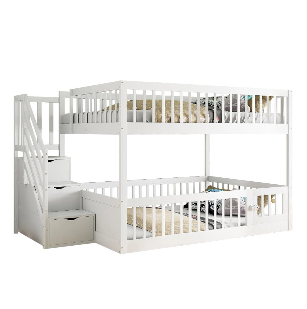 Letto a castello 140x200 cm in legno bianco con scale