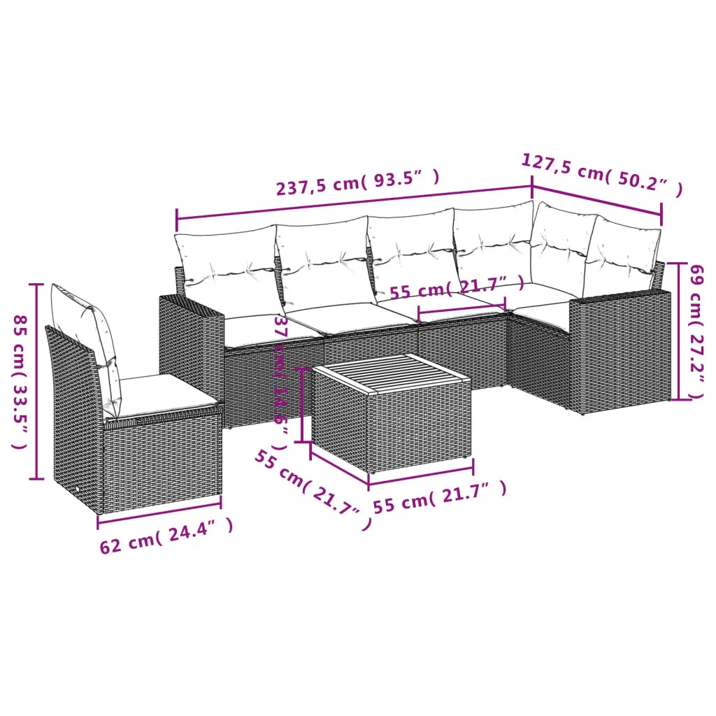 Set Divani da Giardino con Cuscini 7pz Nero Polyrattan 3224144