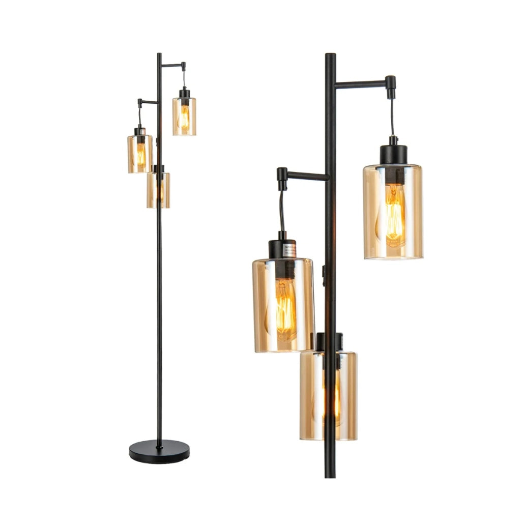 Lampada da terra retrò 24,5 x 164 cm con interruttore a pedale atmosfera accogliente stile elegante in metallo nero e vetro ambra 20_0012284