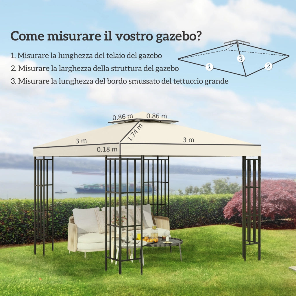 Gazebo 3x3 m a 2 Livelli ¨C zephmum ¨C Poliestere, Crema, 300x300x220 cm