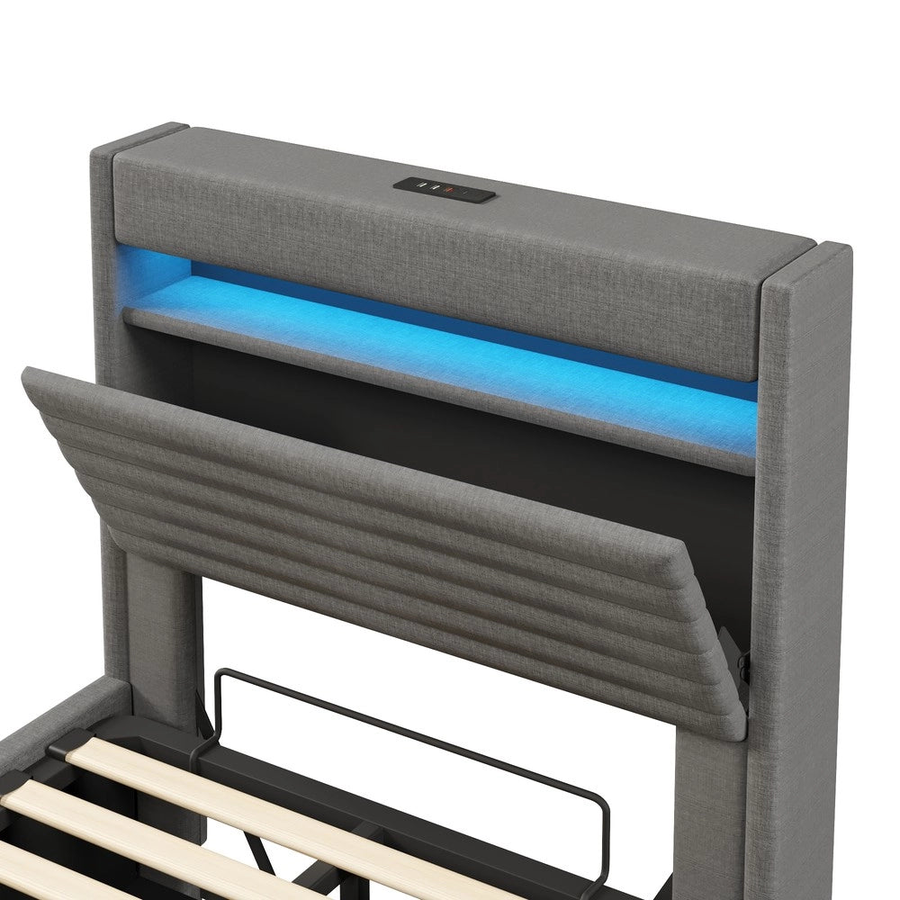 Letto Imbottito con LED e Contenitore Idraulico ¨C Xylo ¨C Grigio, 90x200 cm