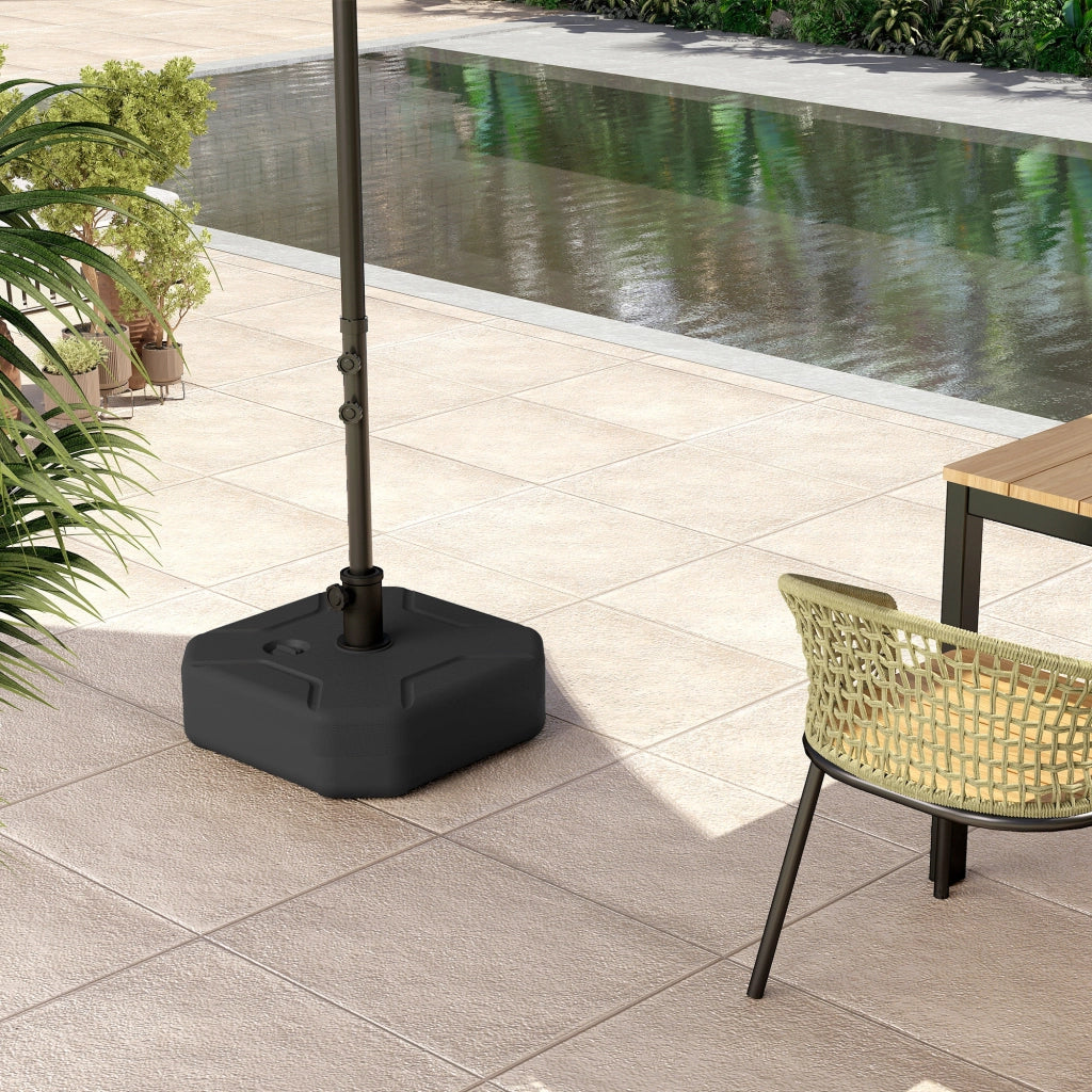 Base per Ombrellone Quadrata Riempibile con Sabbia o Acqua fino a 25kg in HDPE Nero