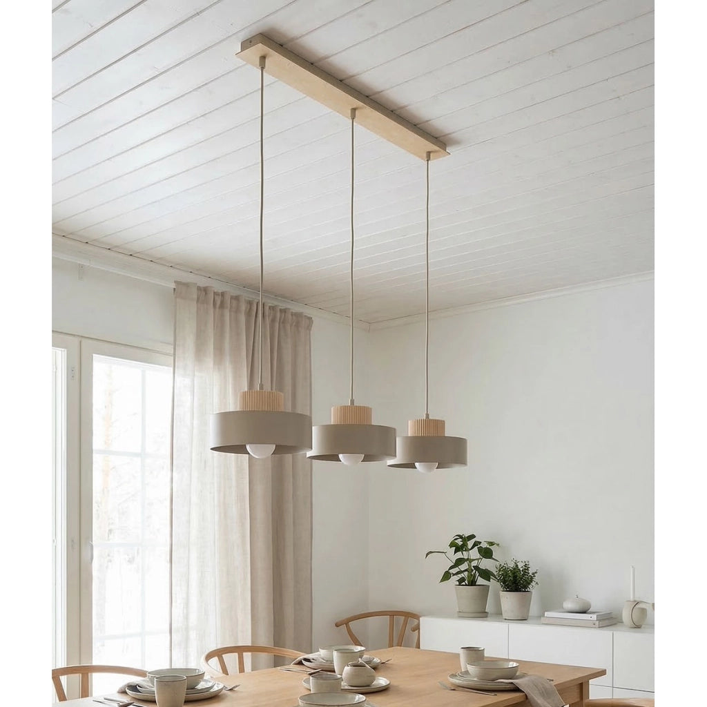 Lampada a sospensione KIVI in acciaio color mokka e legno