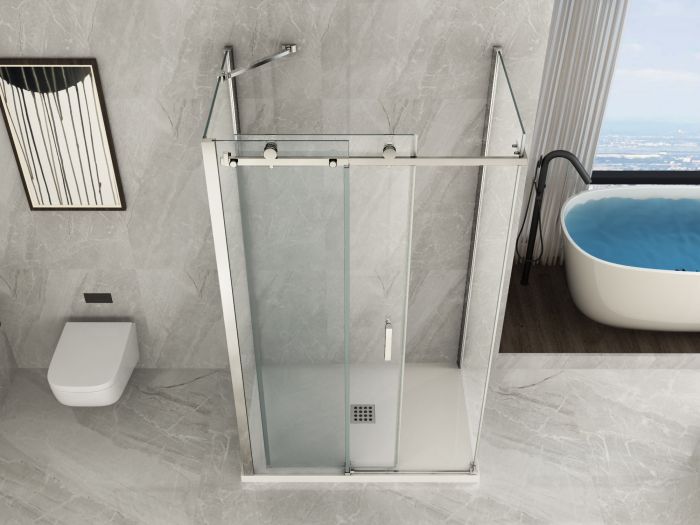 Box doccia in Cristallo 8 MM tre lati, due fissi piu' porta scorrevole - Misura: 90 x 140 x 90 x h195