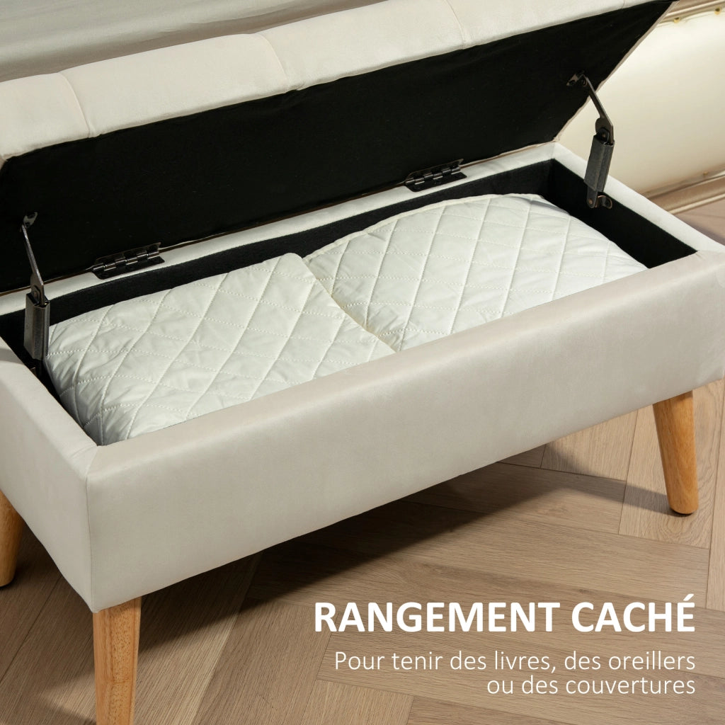 Cassa di stoccaggio con coperchio in tessuto effetto velluto ¨C Minimal ¨C 80x35x42 cm, crema