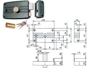 SERRATURA PORTE FERRO C/QUADRO CATENACCIO E SCR.CIL.FISSO C/AL.481/482- - mm.60 SX (482603) - 2 pezzi ISEO