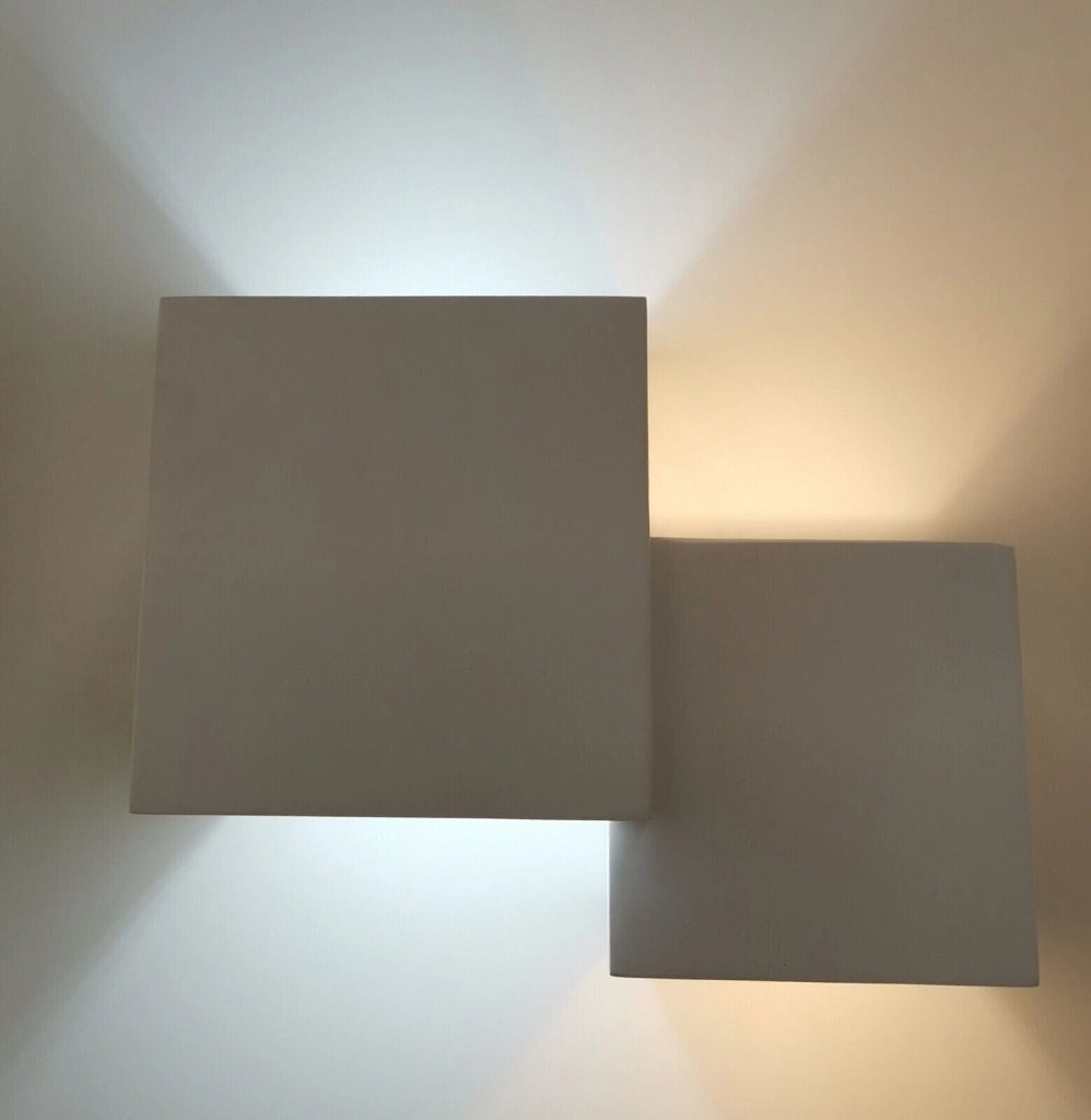 Applique in gesso dal design moderno forma doppio cubo attacco per lampadine G9