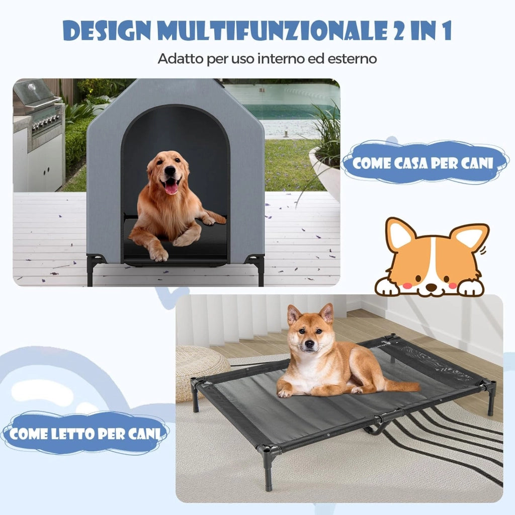 Casetta per Cani, Letto Rialzato per Cani con Copertura Rimovibile ed Impermeabile e Finestre Ventilate, Cuccia Cane Esterno ed Interno Taglia Piccola/Media/Grande (75 x 110 x 106 cm)