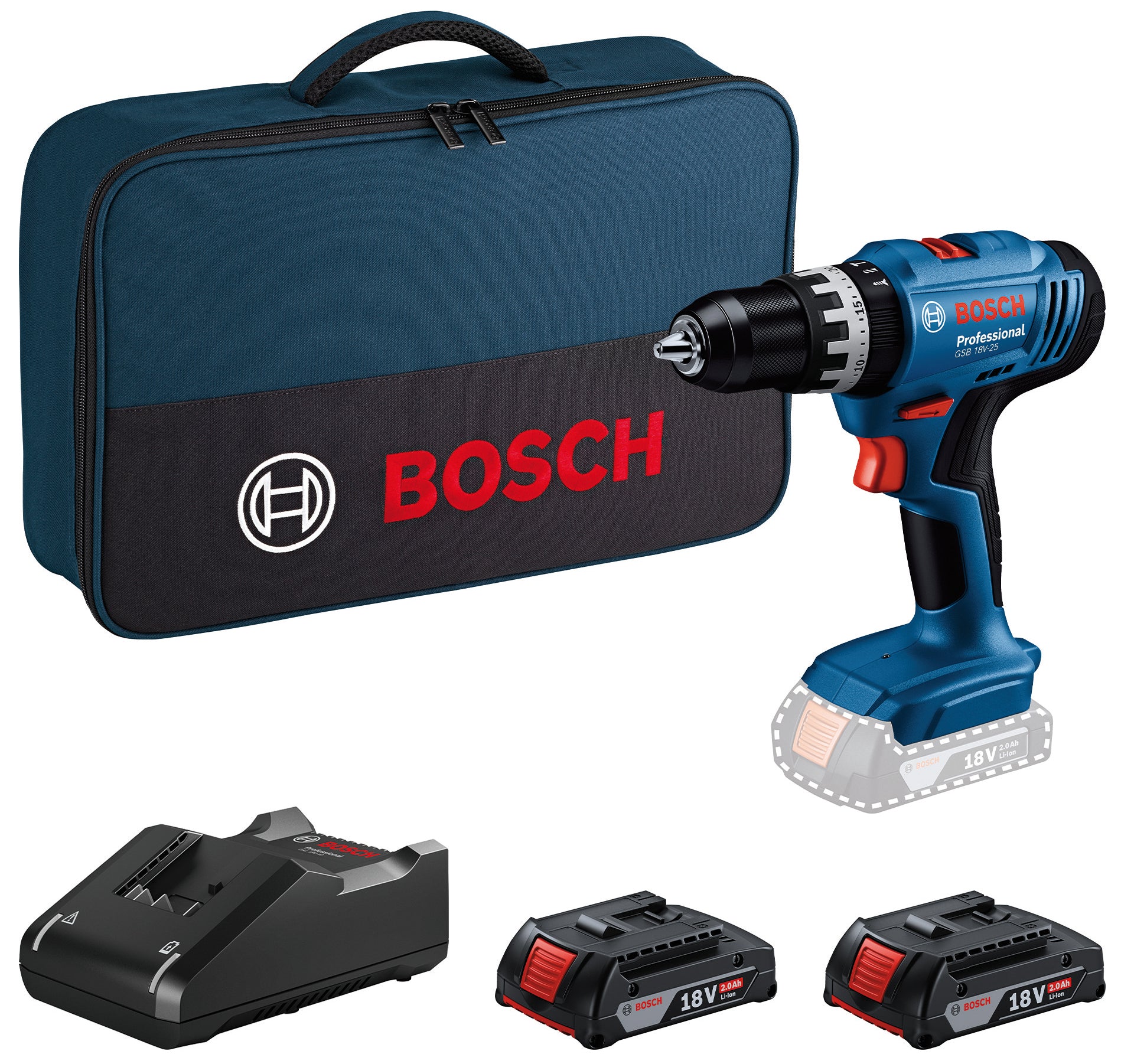 Bosch TRAPANO AVVITATORE CON PERCUSSIONE GSB 18V-25 2 batterie 2,0 Ah con borsa