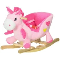 Cavallo a Dondolo Unicorno con 32 Canzoni, Base in Legno e Cintura di Sicurezza, Età 18-36 Mesi, Rosa