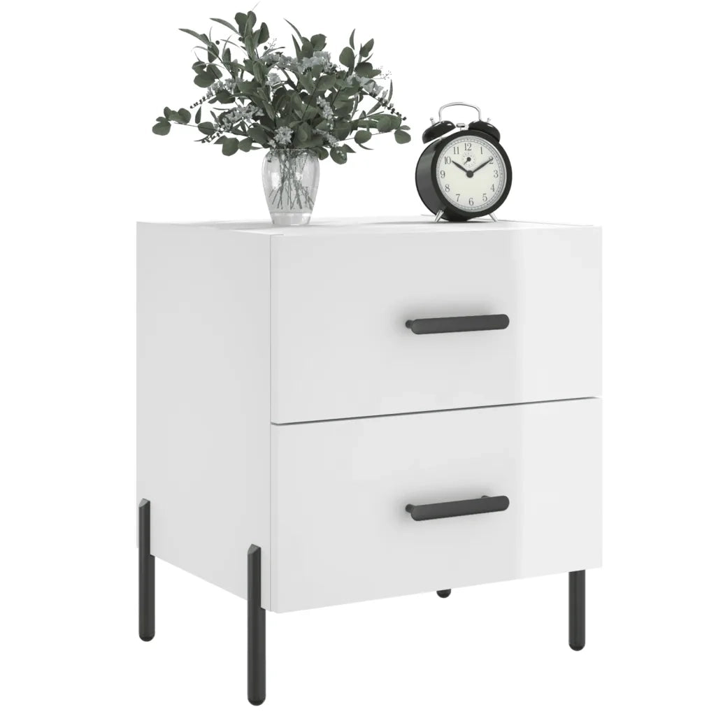 Comodini 2 pz-Set di 2 Tavolino da notte Bianco Lucido 40x35x47,5 cm in Legno Multistrato 386474