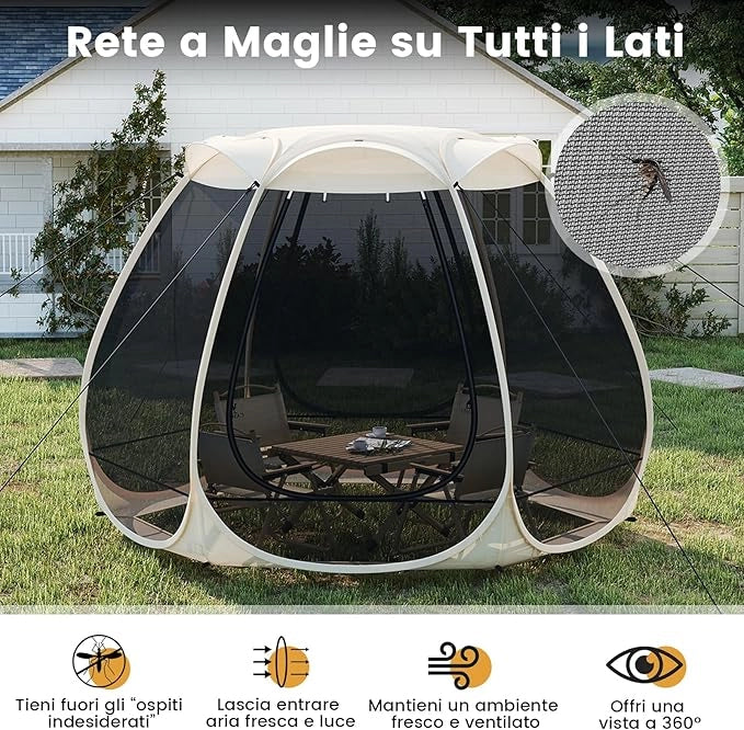 Tenda a Rete Pop Up per 4-6 Persone, 310 x 270 CM, Tenda da Campeggio Pieghevole con Zanzariera, Borsa Portatile, per Famiglie, Campeggio e Giardino