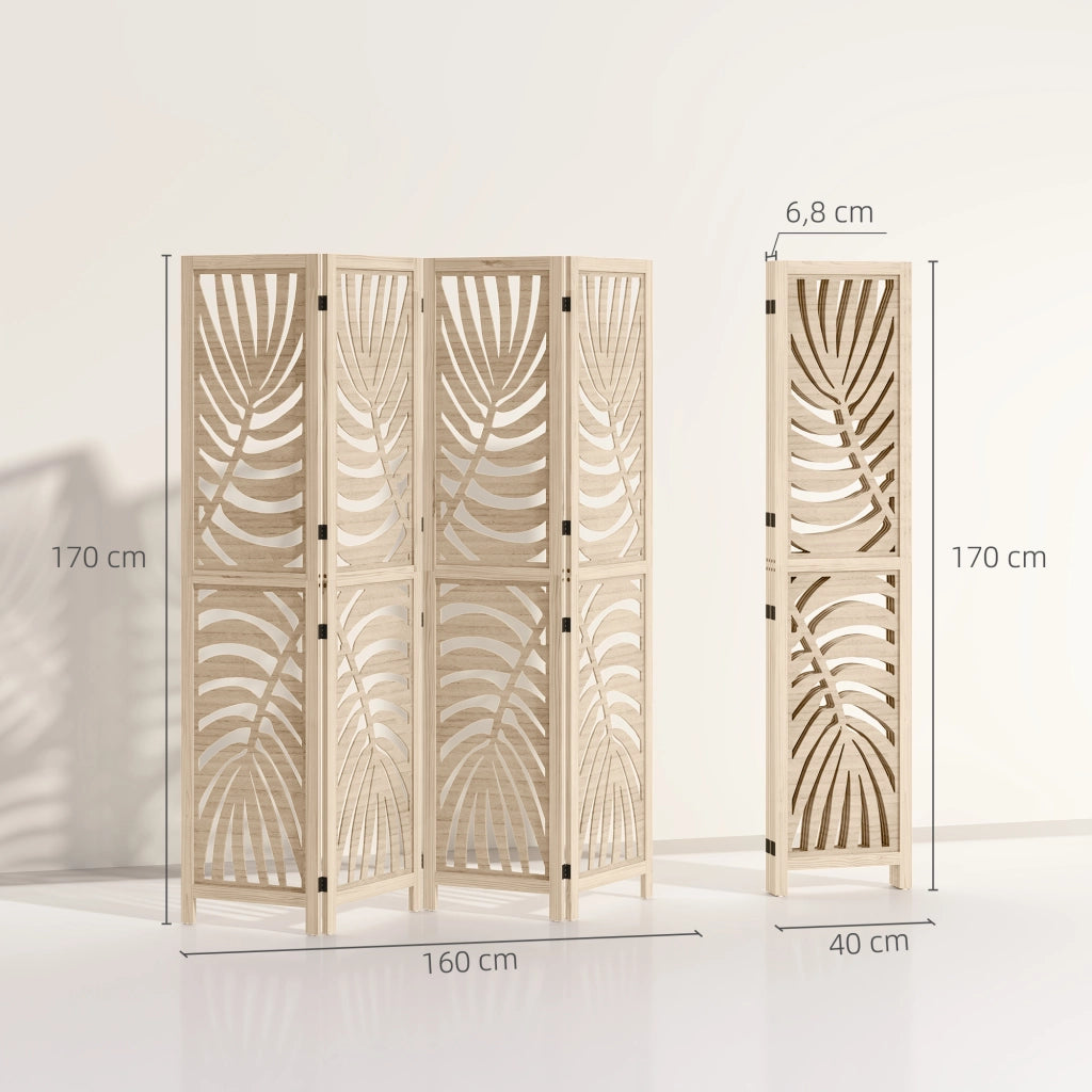 Paravento 4 Ante in Legno 160x170 cm ¨C zephmum ¨C Naturale