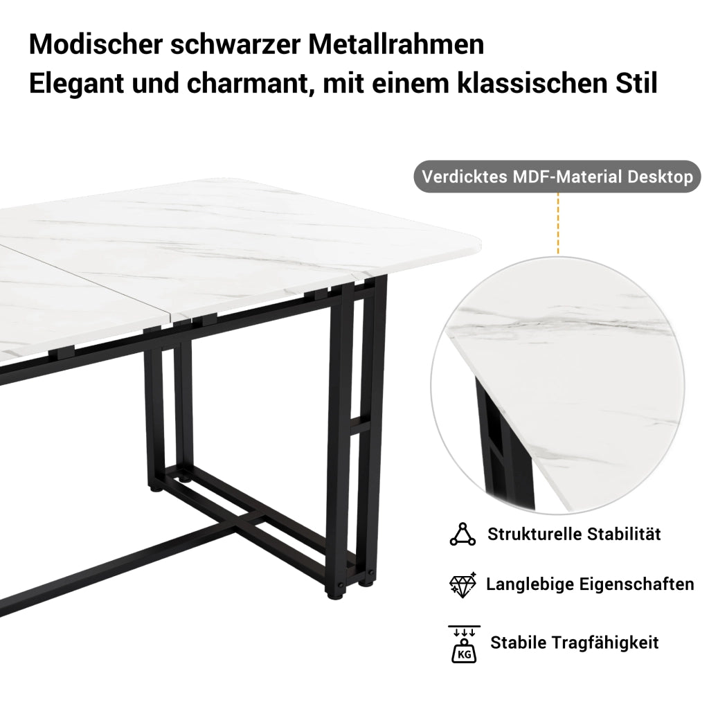 TAVOLO DA PRANZO 140x80 cm MDF Nero Bianco con gambe in metallo