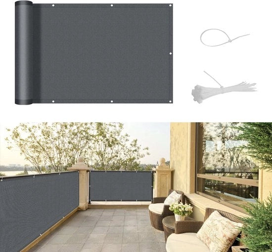 Schermo per balcone in poliestere – 90 x 500 cm – Protezione dalla privacy, vento e sole – Anthracite – Divisione per balcone e pannelli