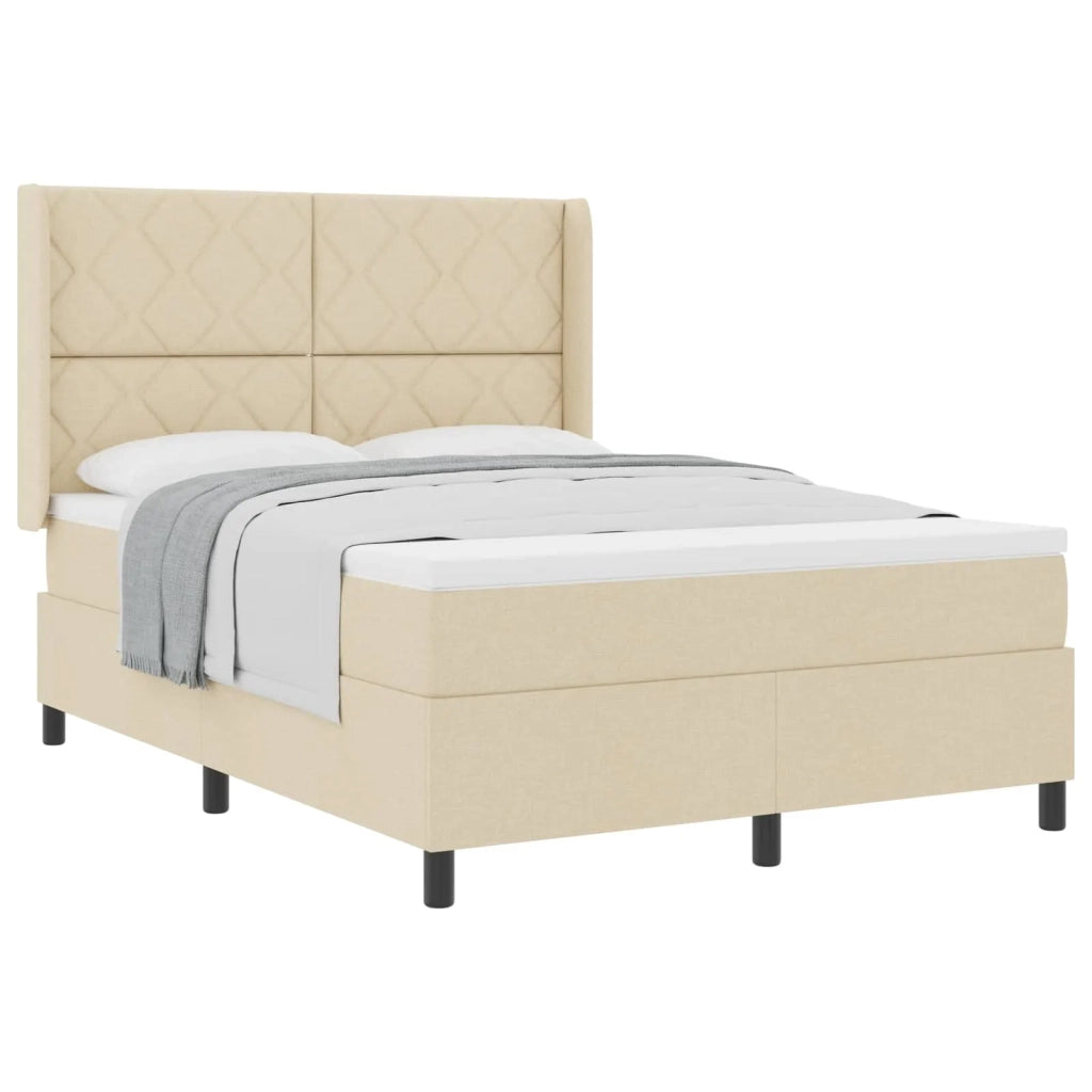 Letto a molle con materasso Crema 160 x 200 cm Tessuto