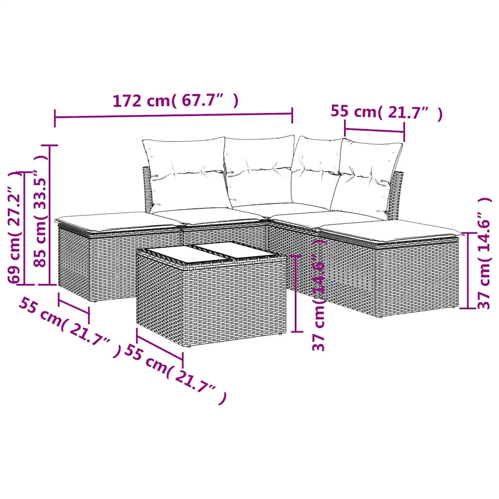 Set Divano da Giardino 6 pz | Set Salotto da Giardino con Cuscini Marrone in Polyrattan