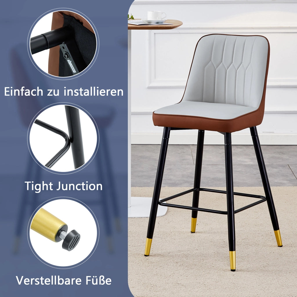 Set 2 Sgabelli da Bar ¨C MINIMAL ¨C Ecopelle Grigio Chiaro/Marrone, Struttura Metallo Nero, 100 cm
