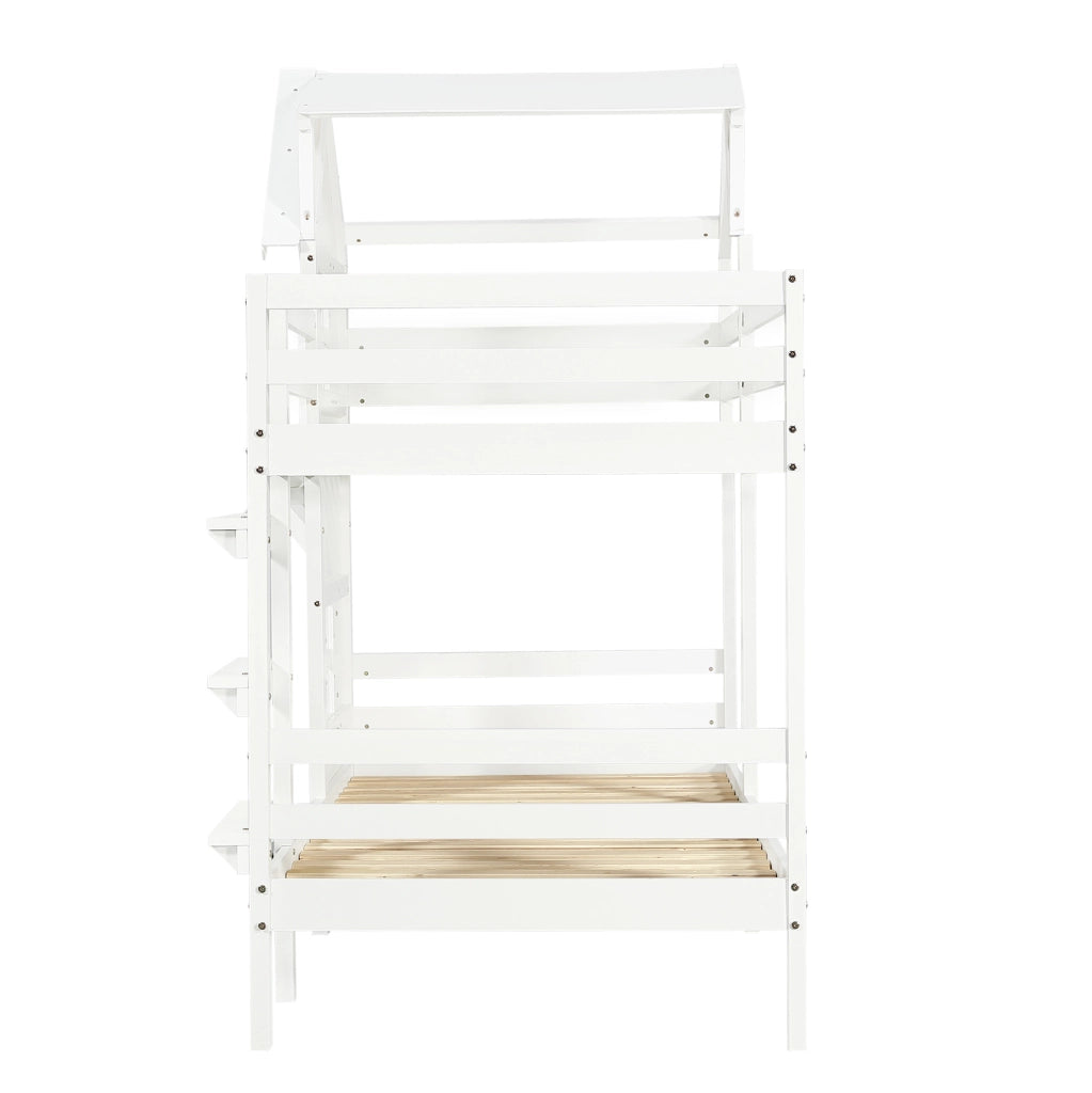 Letto a castello per bambini 90x200 cm con finestre, tetto e scala