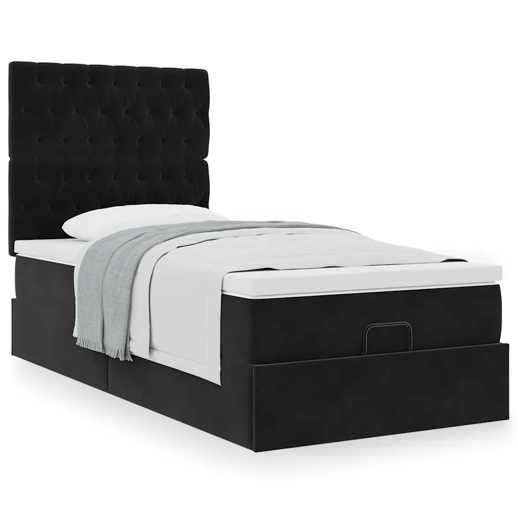 Struttura Letto Pouf con Materassi Nero 90x200 cm in Velluto 3313519