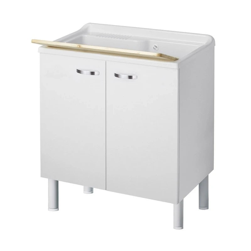 Lavatoio serie Arcobaleno con vasca 80x50 cm a un'anta bianco maniglie cromate