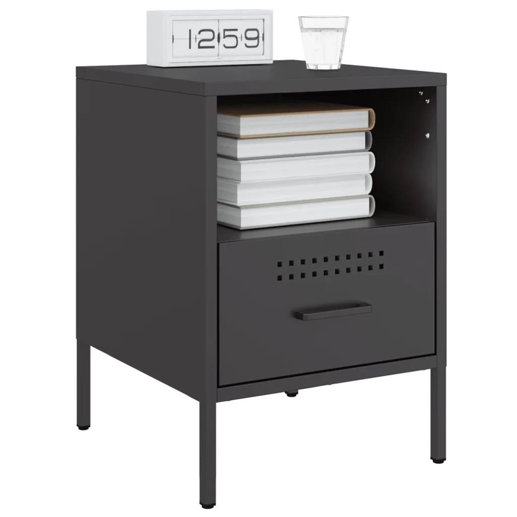 Set di 2 Comodini | Armadio da Notte | Mobiletto da notte Nero 36x39x50,5 cm in Acciaio