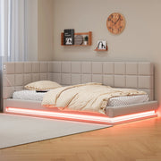 Divano letto 90x200 cm con LED; presa USB e rete a doghe in lino beige