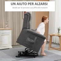 Poltrona Relax Alzapersona Reclinabile con Poggiapiedi, Rivestimento in Tessuto Grigio
