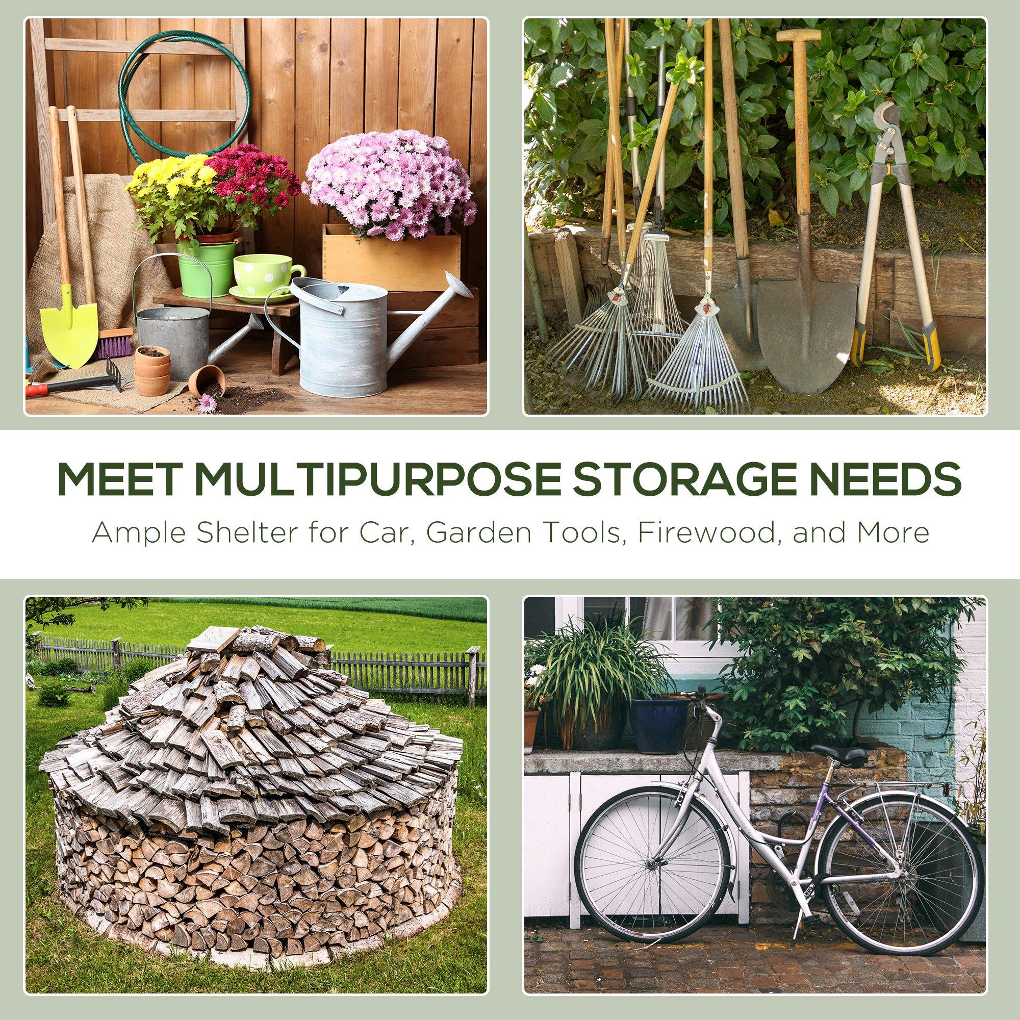 Tendone Garage per Auto Attrezzi 240x200x202 cm in Metallo e Tessuto Polietilene Verde