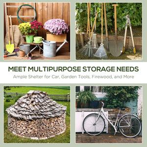 Tendone Garage per Auto Attrezzi 240x200x202 cm in Metallo e Tessuto Polietilene Verde