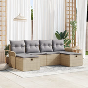 Set Divano da Giardino 6 Pezzi con Cuscini Beige Rattan Sintetico