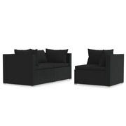 Set Divani da Giardino 3 pz | Set Salotto da Giardino con Cuscini in Polyrattan Nero