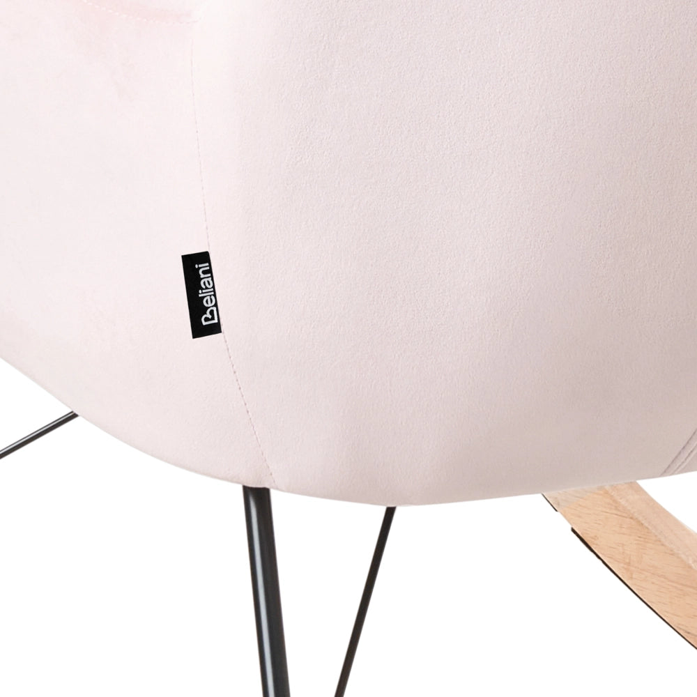 Sedia A Dondolo Velluto Rosa Gambe In Metallo Pattini In Legno Moderni