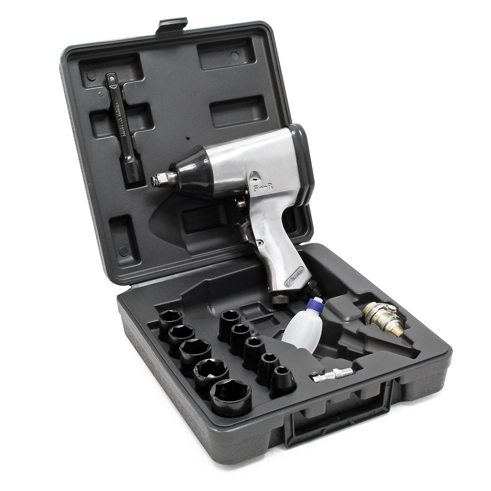 Avvitatore pneumatico a pistola con accessori 320 Nm, rotazione a impulsi, ¼″ per compressore