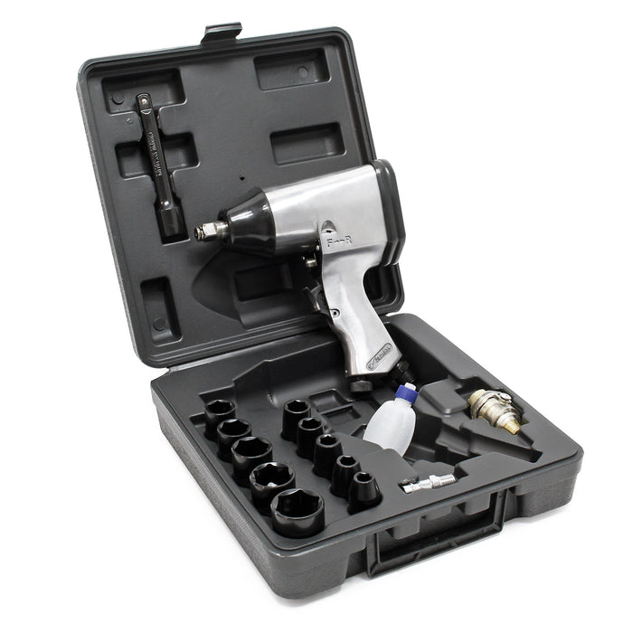 Avvitatore pneumatico a pistola con accessori 320 Nm, rotazione a impulsi, ¼″ per compressore