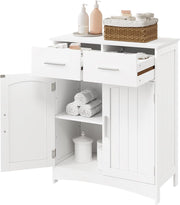 Armadietto da Bagno, Mobile per Bagno Salvaspazio, Mobiletto da Terra con 2 Cassetti e Armadietto a 2 Ante con Ripiano Regolabile, Armadio in Legno, Bianco, 60x30x76 cm
