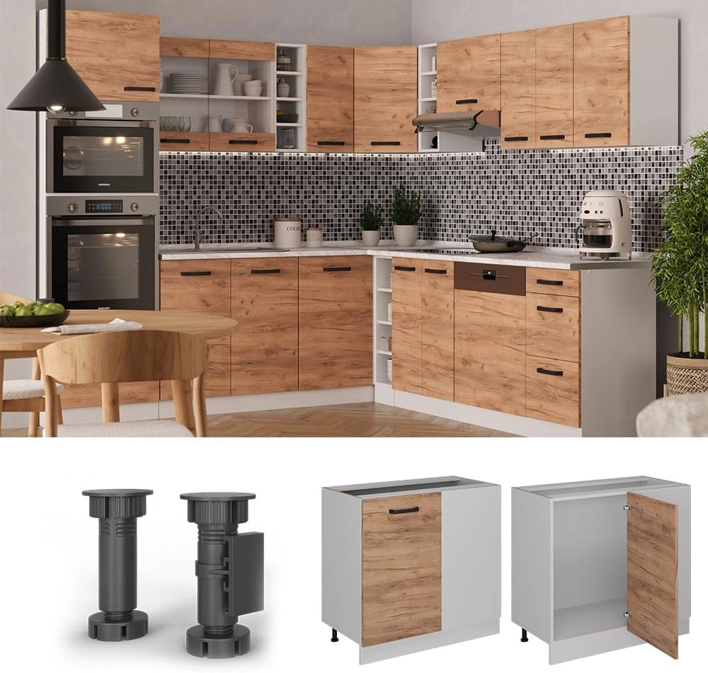 Mobile ad angolo cucina R-Line, Quercia dorata, 86 cm PT Rovere, per la libera combinazione all'interno di sistemi cucina modulari