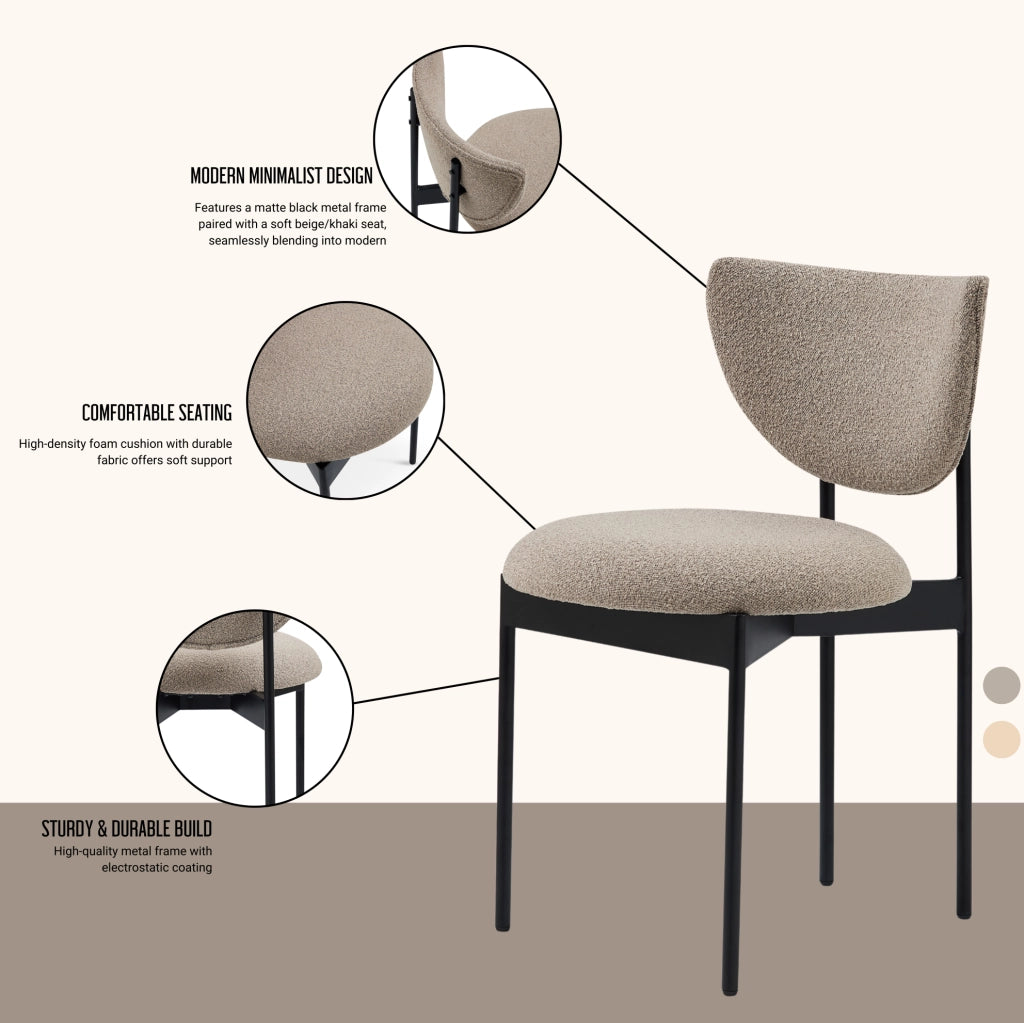 Sedia in tessuto Light Khaki con struttura in acciaio inox lucido
