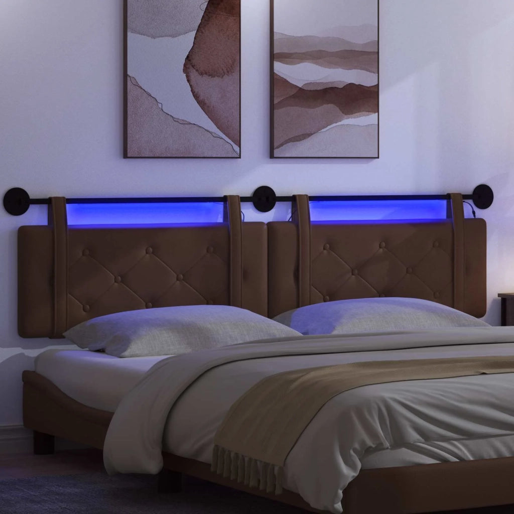 Testiera sospesa Con luce LED Marrone Similpelle 3424261