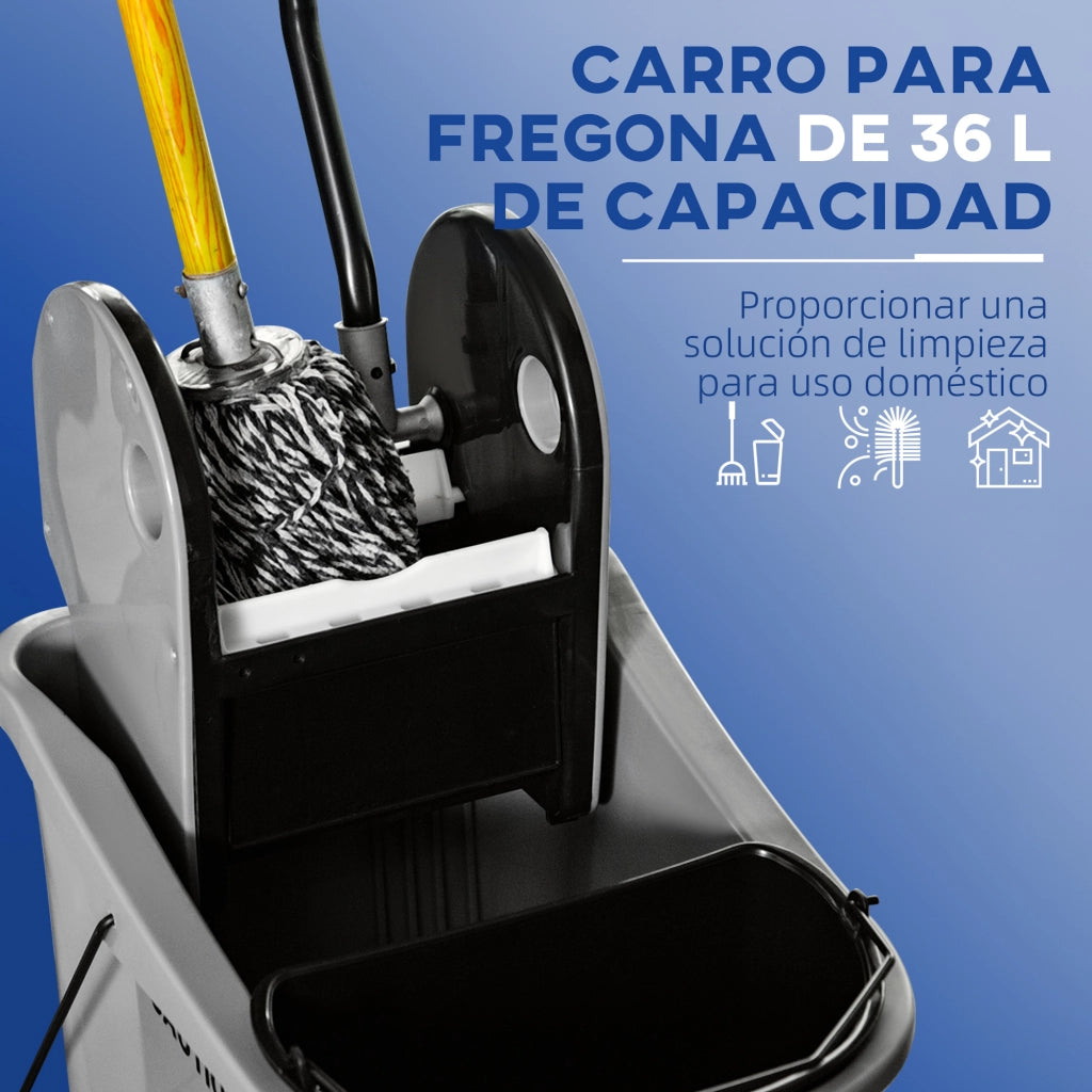 Carrello per Pulizie con Secchi Separati e Sgocciolatoio ¨C Zephmum ¨C Grigio 54x41x91,5cm